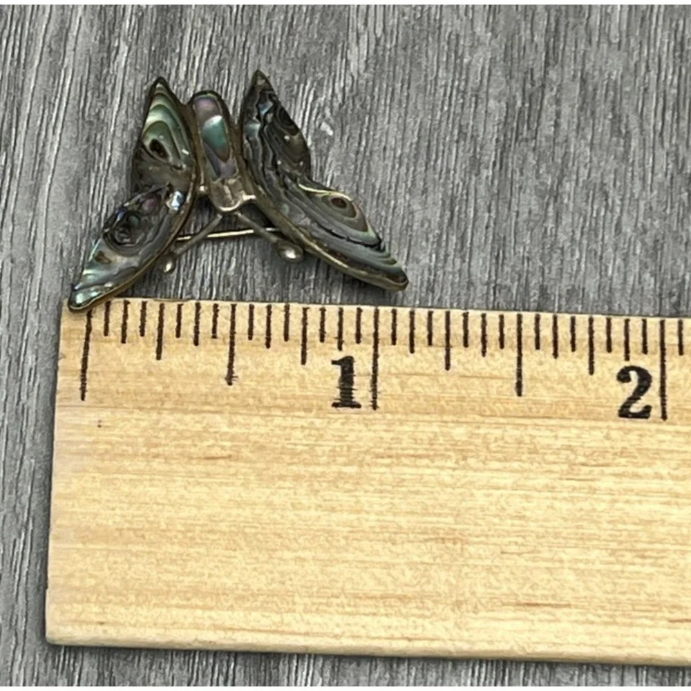 Vintage Mexican Abalone Shell Inlay Butterfly Brooch Pin Signed Hecho en Mexico